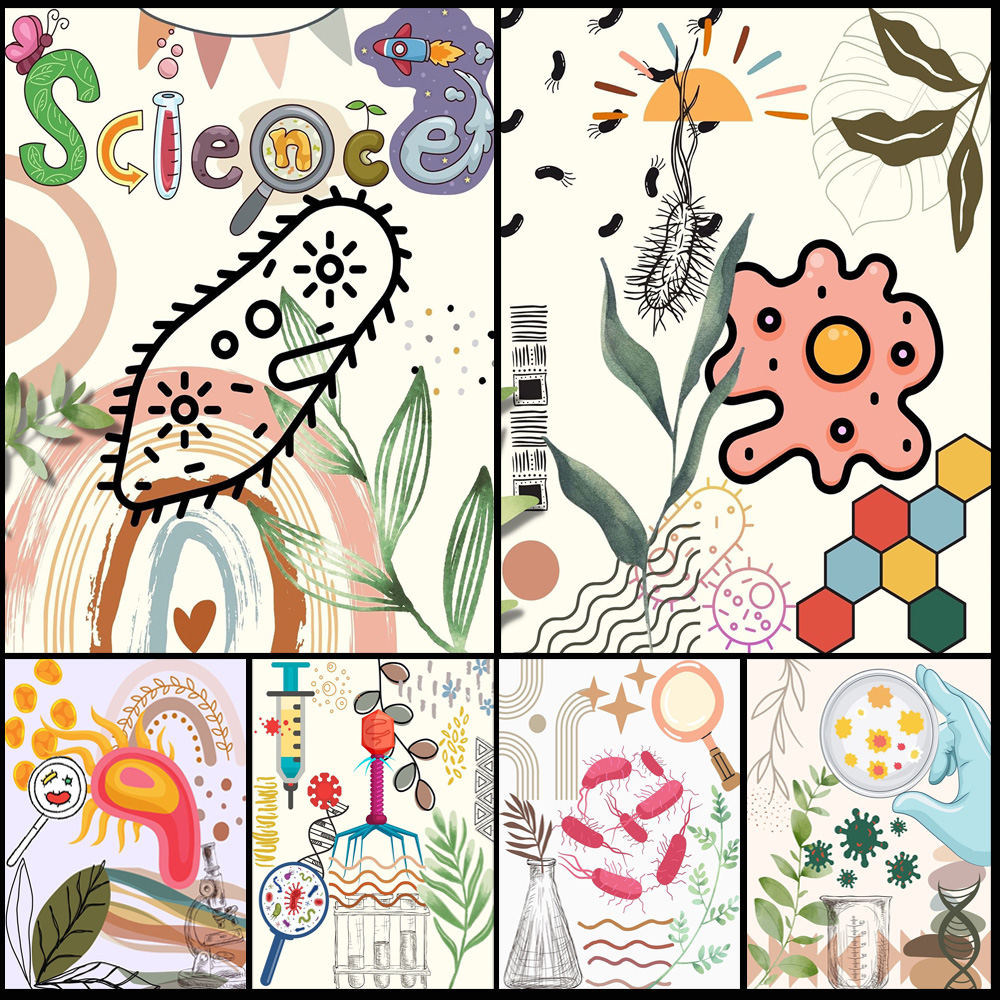 Science Nursery - 만화 미생물학 수채화 과학 보육 포스터